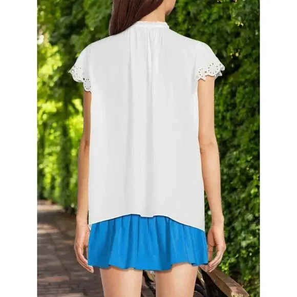 NWT - Ramy Brook Hermine Short Sleeve Blouse in Ivory Size: M - Picture 3 of 7